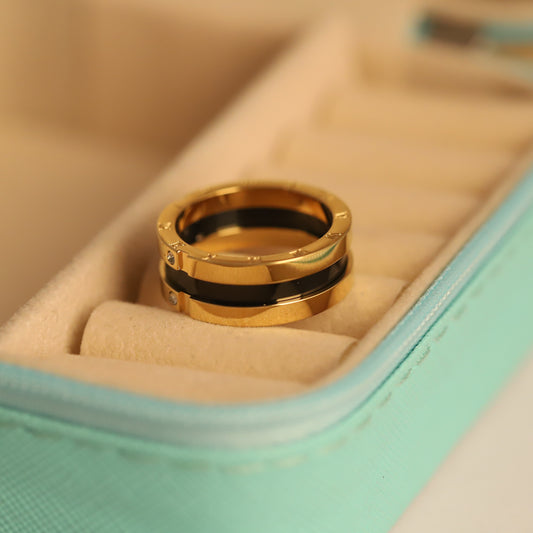 Modern Stacked Look Ring with Black Inlay | Luxury Inspired Jewelry