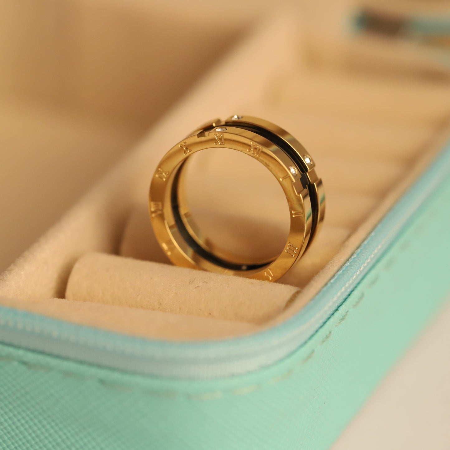 Modern Stacked Look Ring with Black Inlay | Luxury Inspired Jewelry