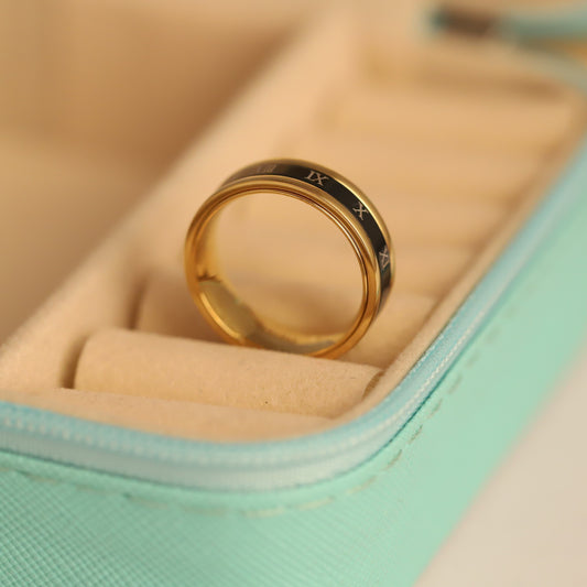 Classic Gold Tone Unisex Roman Numeral Ring | Waterproof Daily Wear Anti-Tarnish