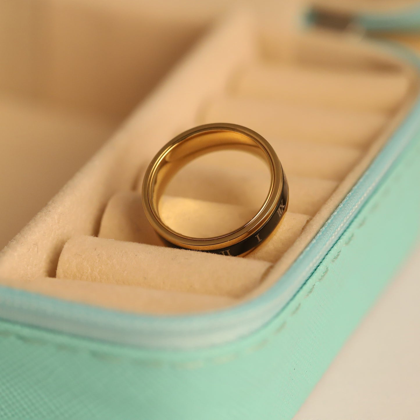 Classic Gold Tone Unisex Roman Numeral Ring | Waterproof Daily Wear Anti-Tarnish