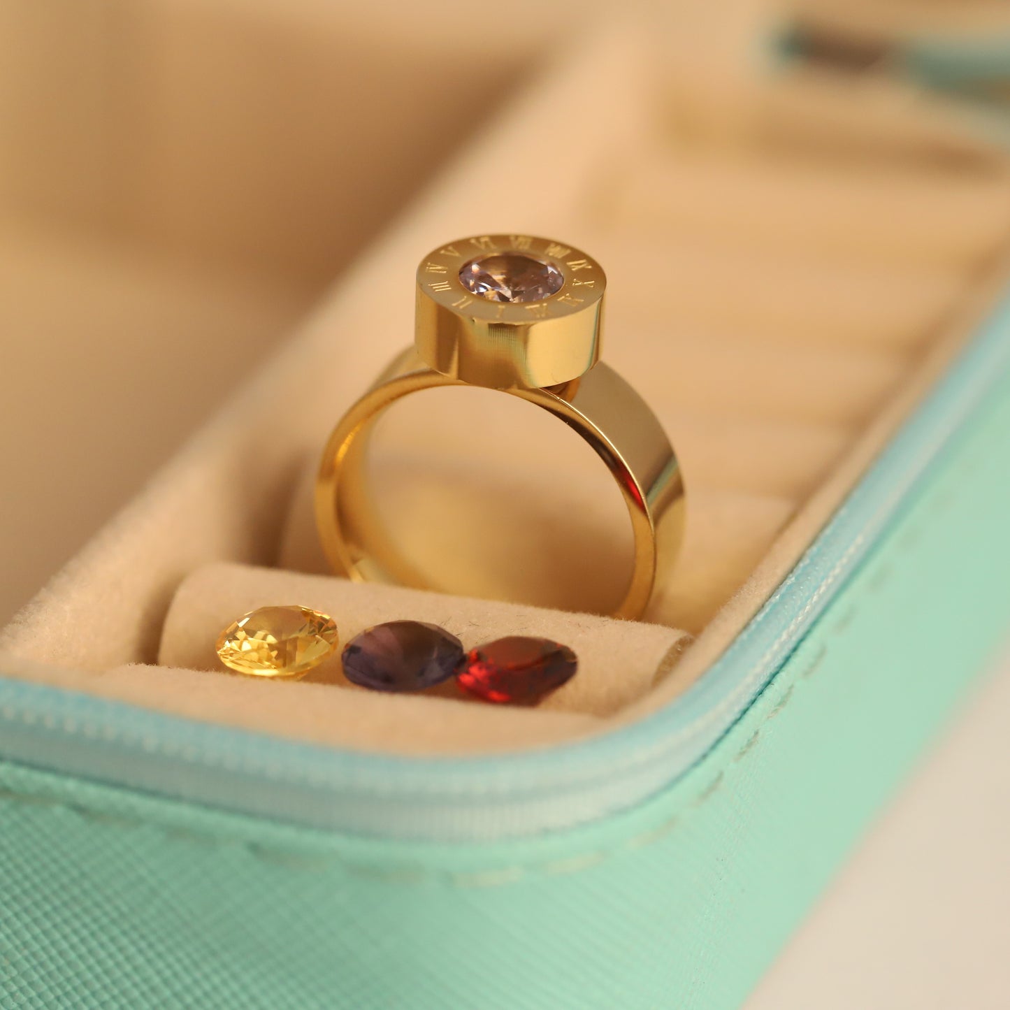22K Gold Plated Interchangeable Gem Ring | Stainless Steel Custom Ring