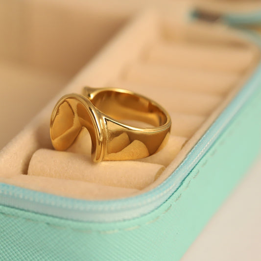 22K Gold Plated Abstract Open Ring | Stainless Steel Modern Jewelry