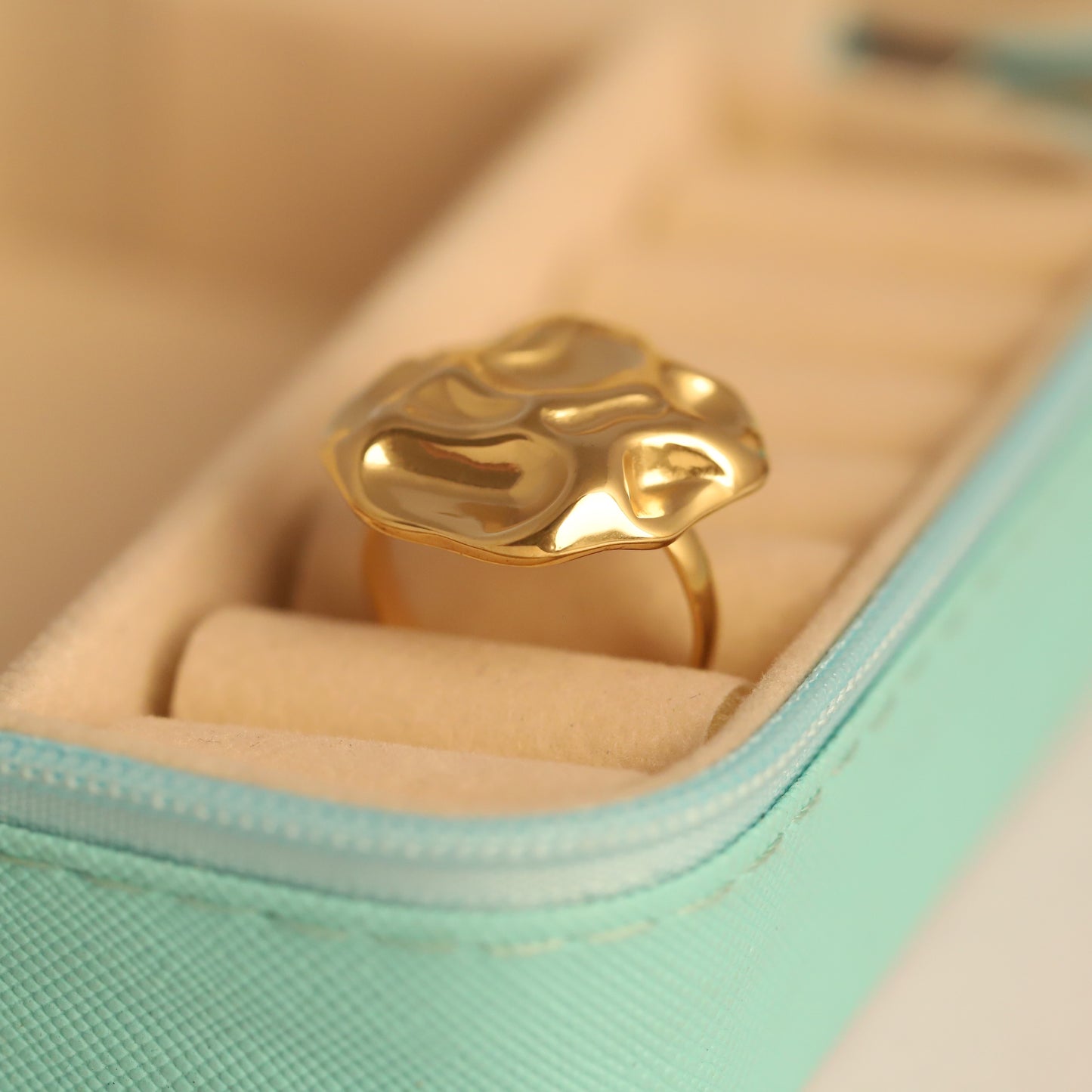22K Gold Plated Abstract Textured Ring | Stainless Steel Dome Statement
