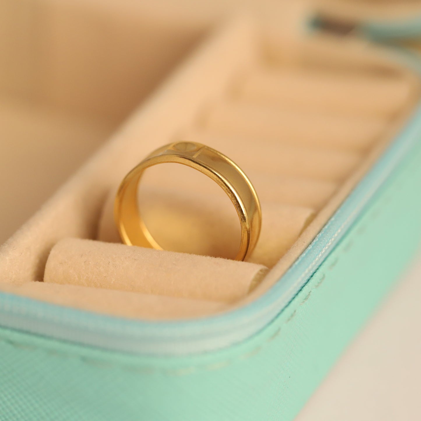 Gold Band Ring with Stud Detail - Adjustable & Minimalist Waterproof Jewelry