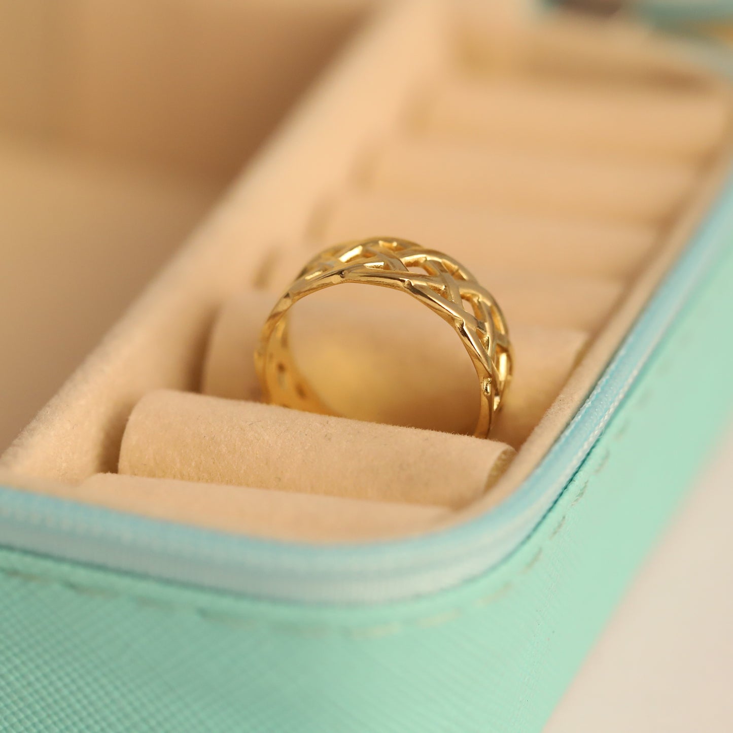 Adjustable Gold Celtic Knot Ring - Openwork Traditional Band