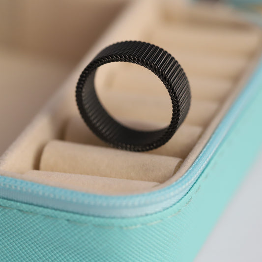 Wide Black Mesh Band Ring - Unisex Modern Textured Jewelry