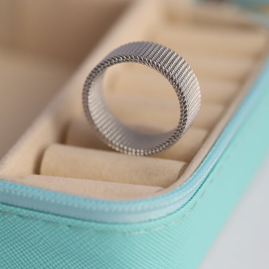 Wide Silver Mesh Band Ring - Modern Unisex Textured Jewelry