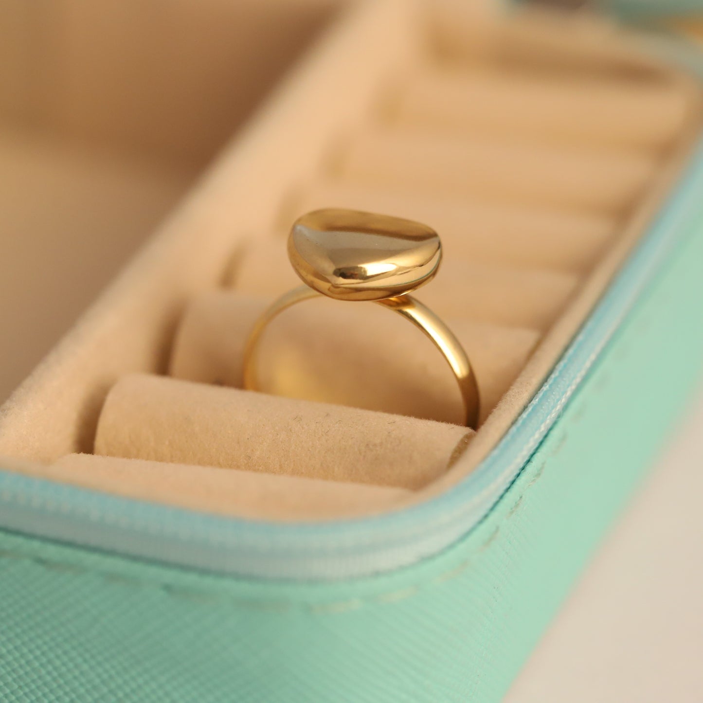 Chunky Gold Puffy Heart Ring - Adjustable Polished Statement Jewelry