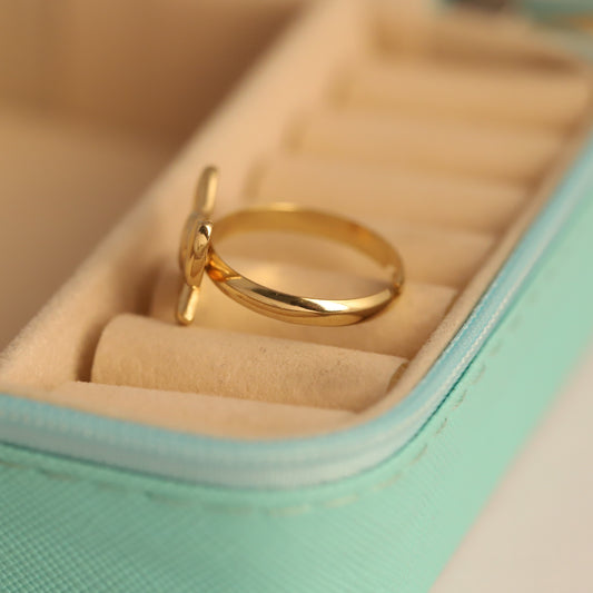 Gold Heart & Bow Ring - Sweet Romantic Adjustable Jewelry