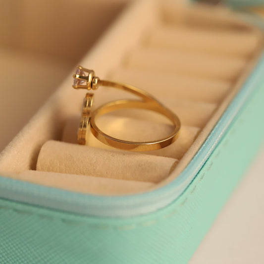 Clover & Gemstone Ring - Lucky Charm Adjustable Band