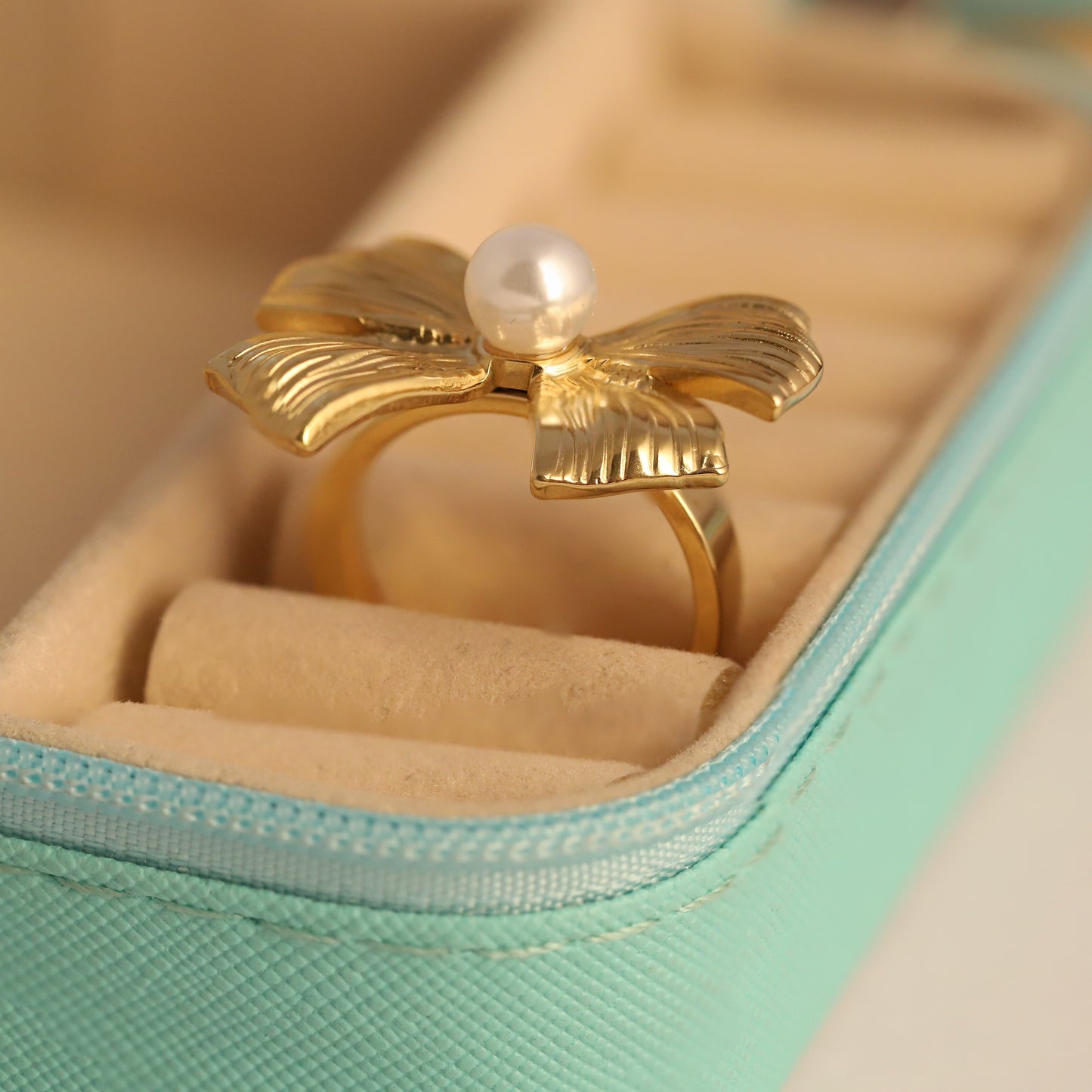 Pearl & Bow Ring - Ribbon Knot Statement Jewelry