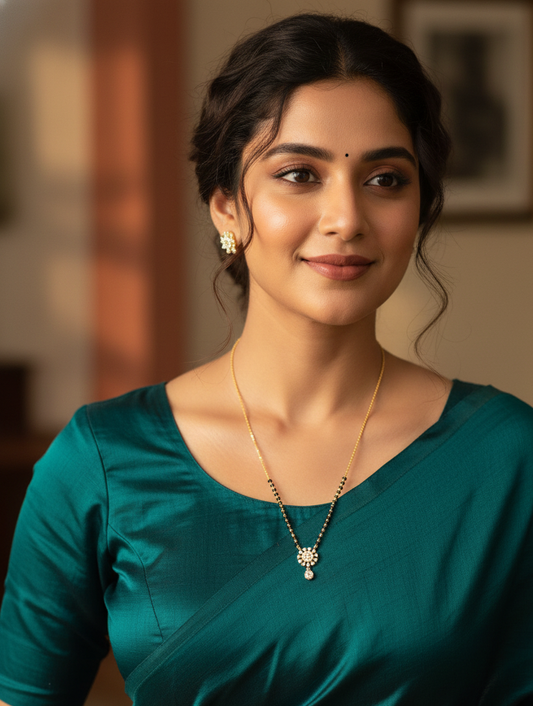 Elegant Diamond & Gold Mangalsutra with Black Beads | Contemporary Dainty Design