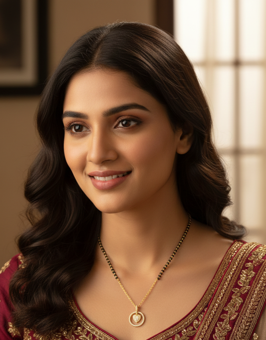 Diamond Heart Pendant Mangalsutra in Gold | Traditional Black Beads Chain