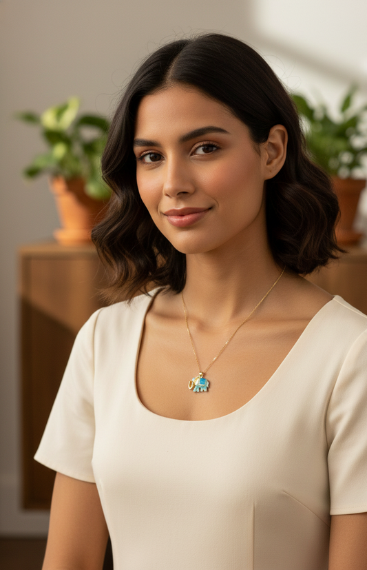 Rose Gold Elephant Pendant Necklace – Blue Enamel Lucky Elephant Charm Jewelry for Women