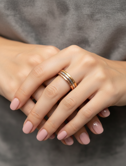 Set of 3 Minimalist Stacking Rings - Tricolor (Gold, Silver, Rose Gold) Slim Band Finger Rings