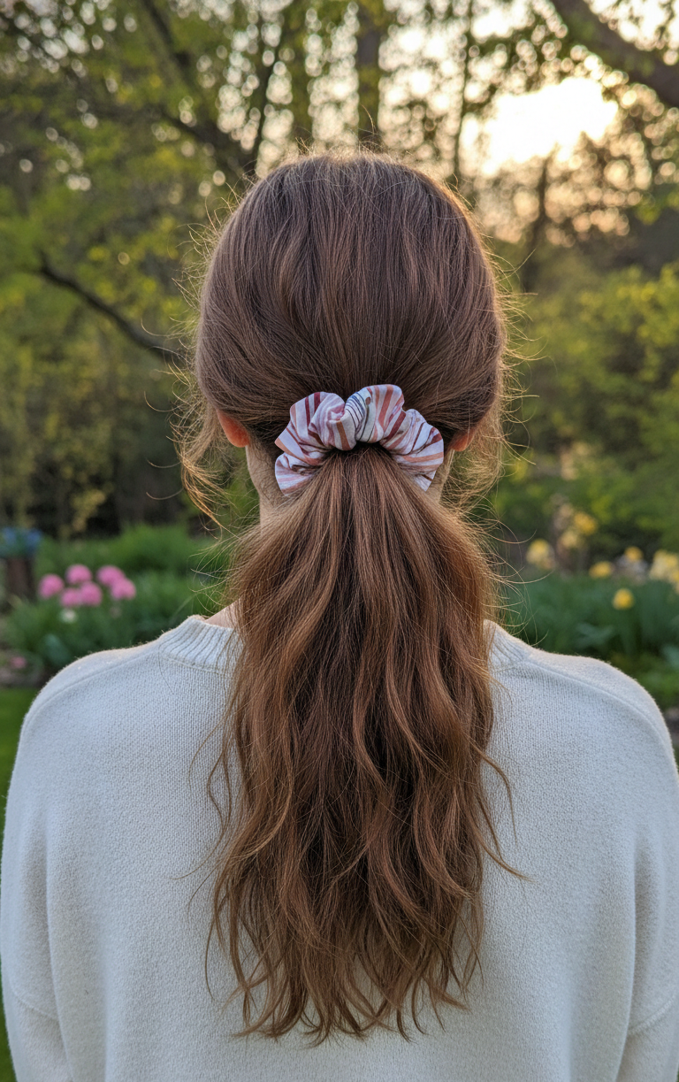 Striped Linen Hair Scrunchie - Oversized Earth Tone Hair Tie for Thick Hair - Boho Ponytail Accessory - Neutral Aesthetic