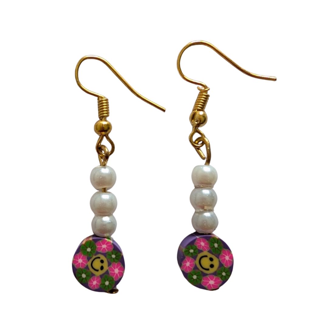 Blue Smiley Drop Earrings