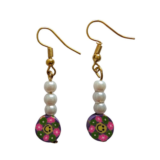 Blue Smiley Drop Earrings