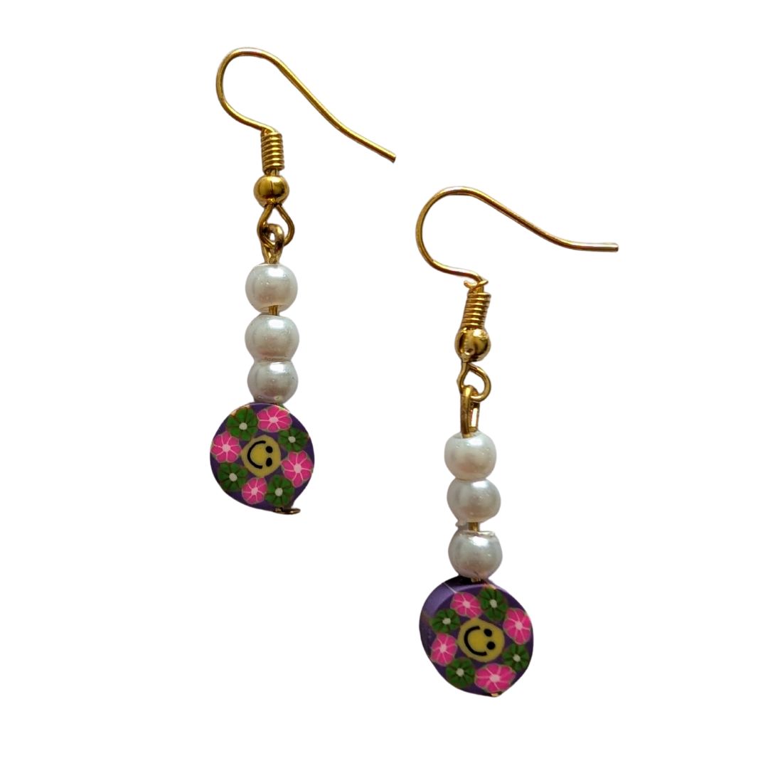 Blue Smiley Drop Earrings