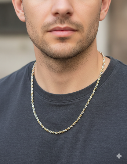 Men's Two-Tone Gold & Silver Rope Chain Necklace