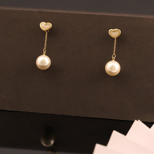 Heart & Pearl Drop Earrings - Gold Dangle Jewelry for Women - Classic & Romantic