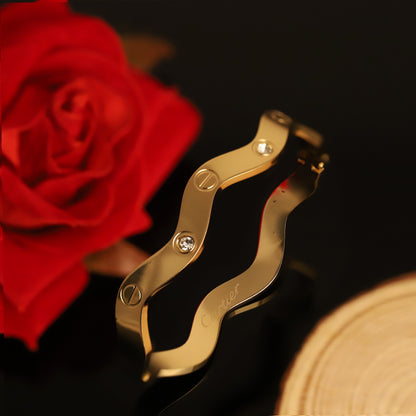 Elegant Gold Wave Bangle with Crystals - Gold-Plated Bracelet for Women