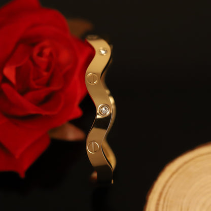Elegant Gold Wave Bangle with Crystals - Gold-Plated Bracelet for Women