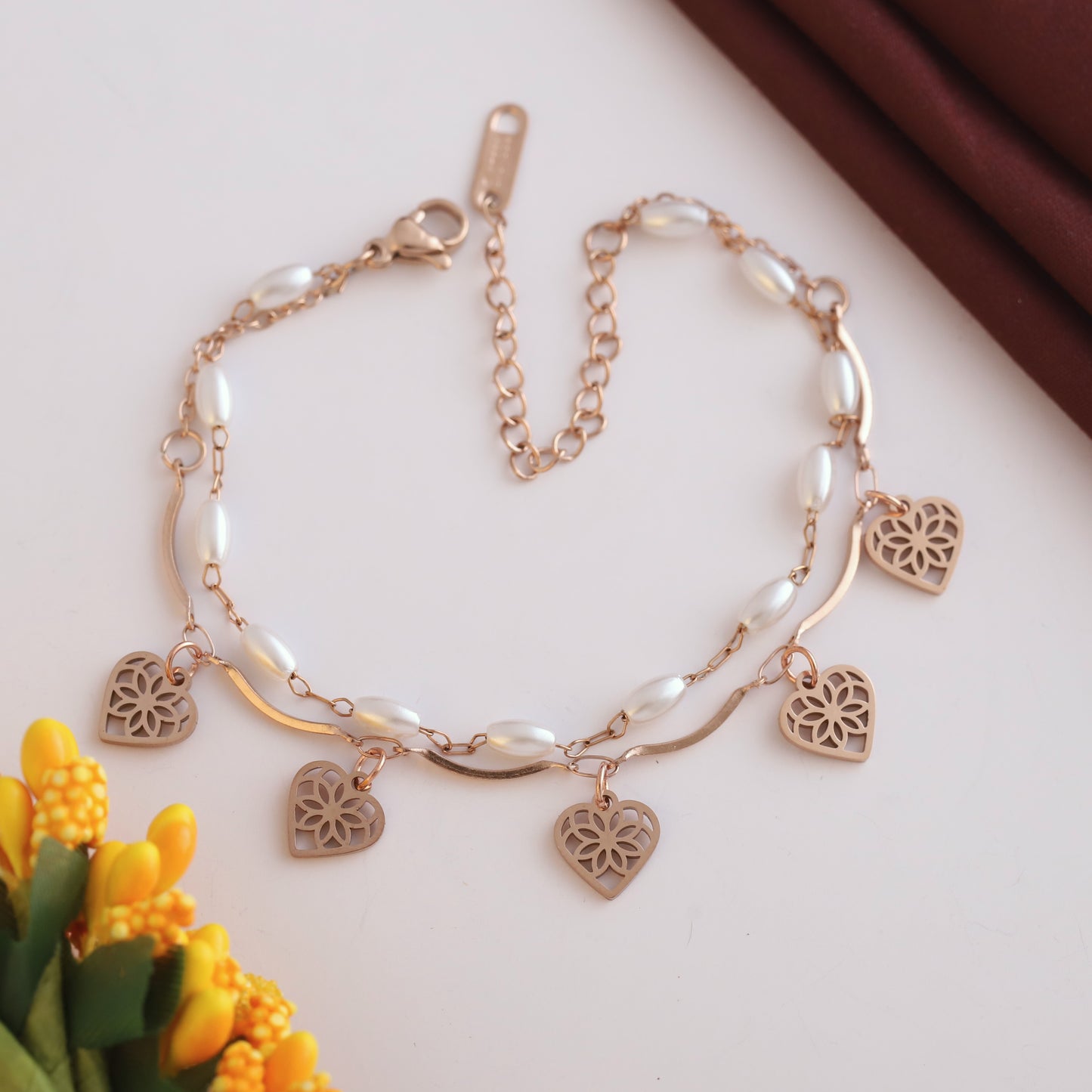 Heart & Pearl Chain Bracelet