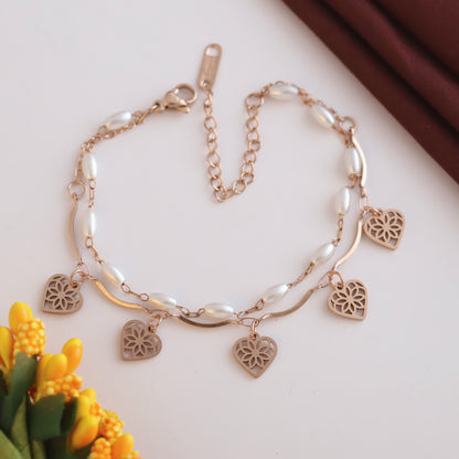 Heart & Pearl Chain Bracelet