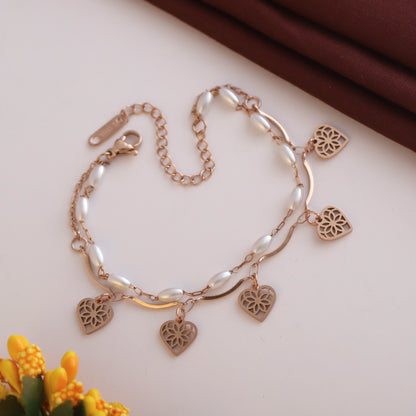 Heart & Pearl Chain Bracelet
