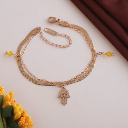 Anti-Tarnish 18K Rose Gold Plated Stainless Steel Evil Eye Chain Bracelet for Women | Adjustable