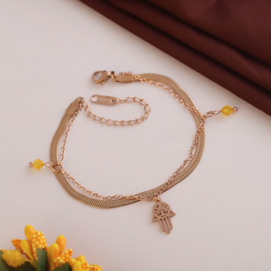 Anti-Tarnish 18K Rose Gold Plated Stainless Steel Evil Eye Chain Bracelet for Women | Adjustable