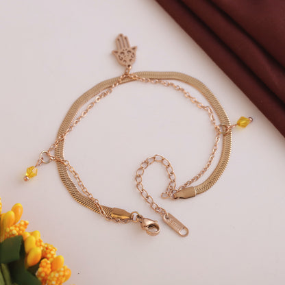 Anti-Tarnish 18K Rose Gold Plated Stainless Steel Evil Eye Chain Bracelet for Women | Adjustable