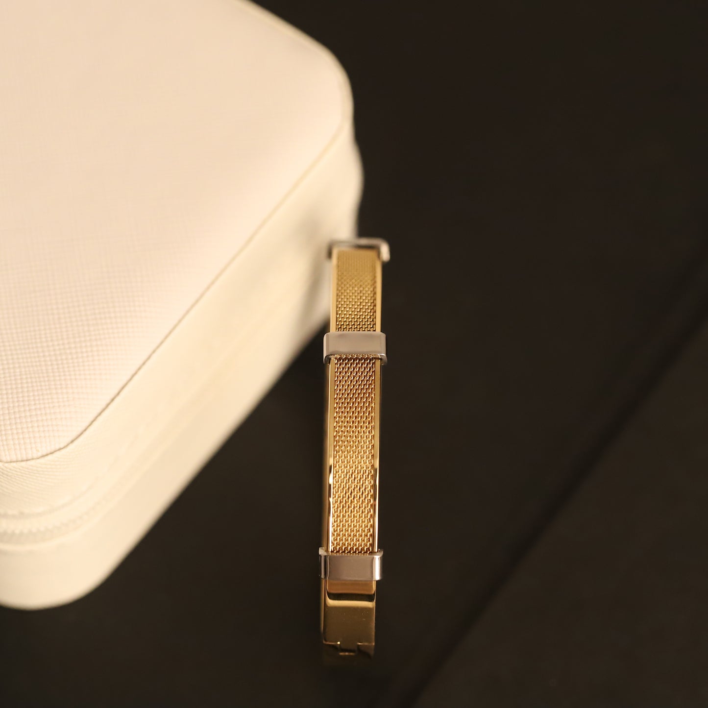 Mesh Inlay Gold Bangle for Men | Modern Textured Stainless Steel Bracelet