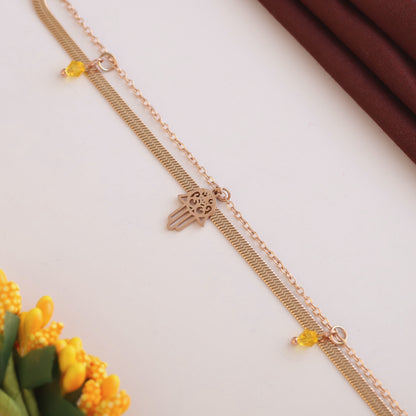 Anti-Tarnish 18K Rose Gold Plated Stainless Steel Evil Eye Chain Bracelet for Women | Adjustable