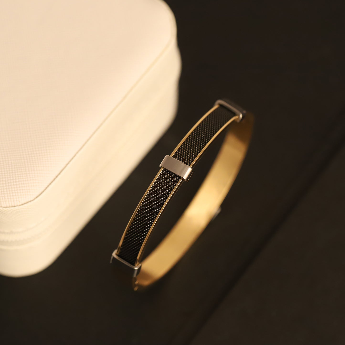 Men's Gold & Black Mesh Bracelet | Two-Tone Stainless Steel Jewelry