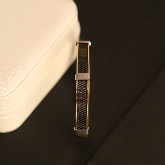 Men's Gold & Black Mesh Bracelet | Two-Tone Stainless Steel Jewelry
