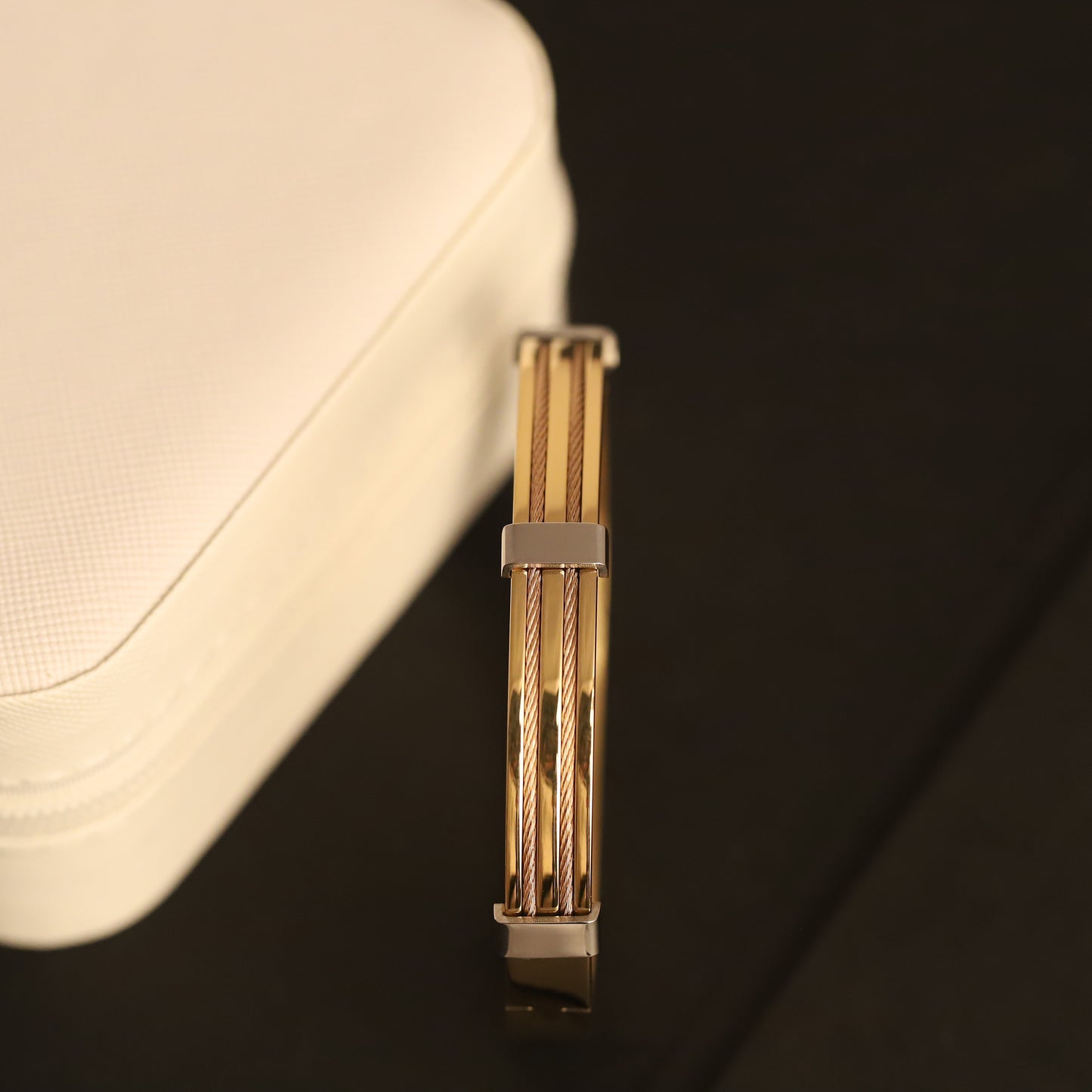 Two-Tone Cable Detail Gold Bangle for Men | Modern Stainless Steel Bracelet