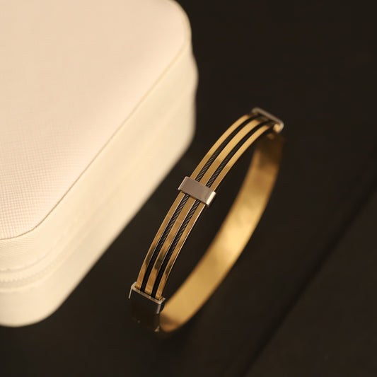 Two-Tone Gold and Black Wire Bangle - Modern, Elegant Bracelet.