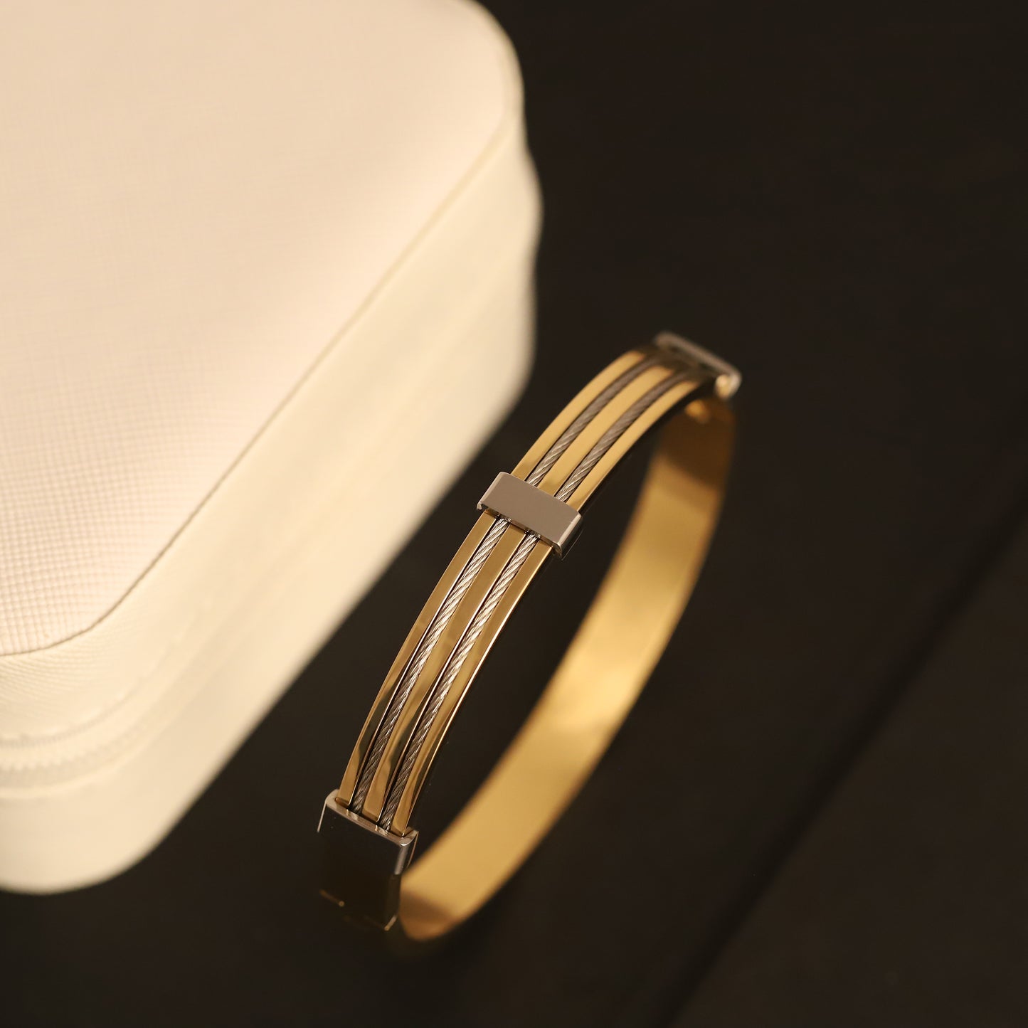 Men's Gold & Silver Cable Bracelet | Two-Tone Stainless Steel Bangle