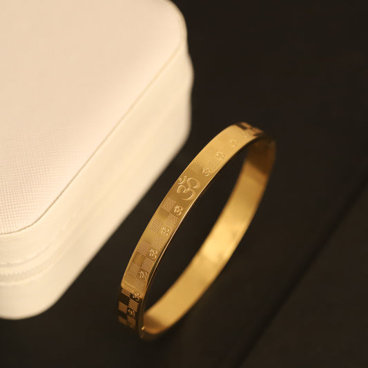 Om Symbol Gold Bangle for Men | Etched Design Religious Bracelet