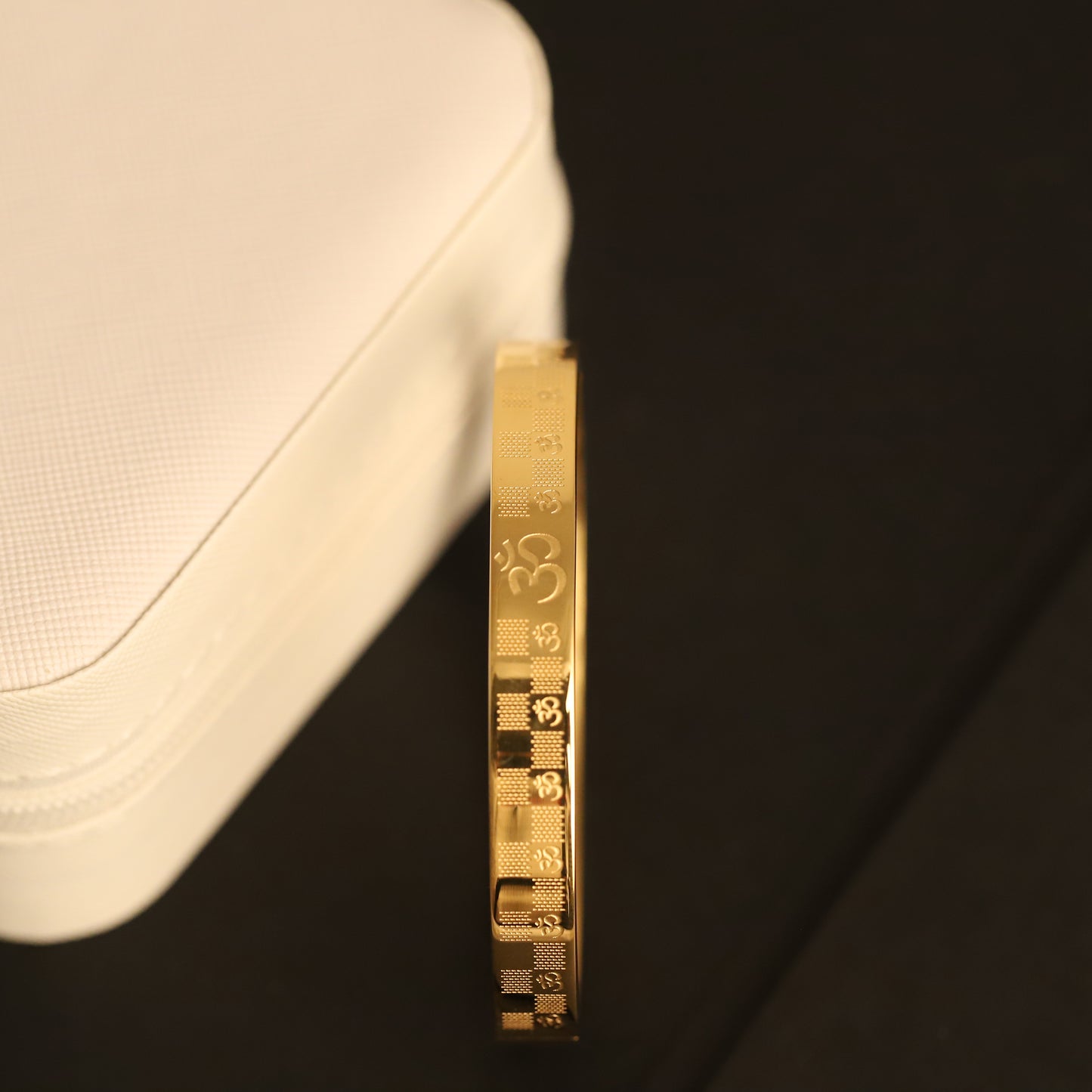Om Symbol Gold Bangle for Men | Etched Design Religious Bracelet