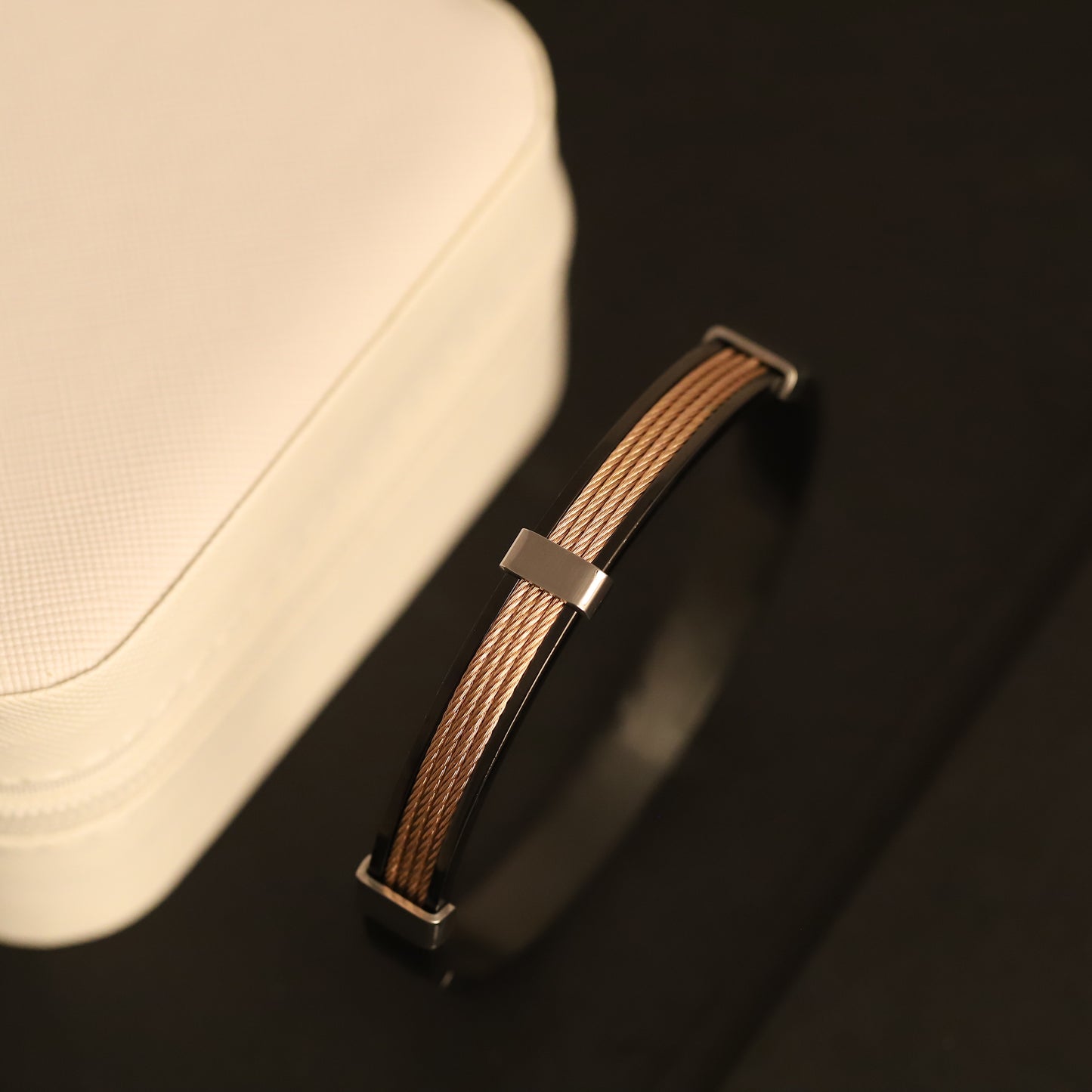 Men's Rose Gold & Black Tri-Cable Bracelet | Modern Stainless Steel Jewelry