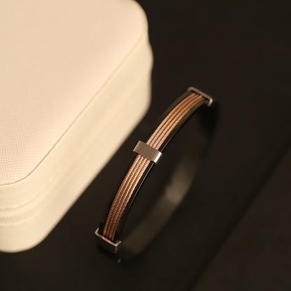 Men's Rose Gold & Black Tri-Cable Bracelet | Modern Stainless Steel Jewelry