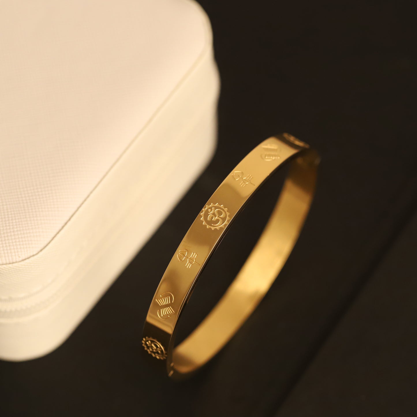 Engraved Symbol Gold Bangle for Men | Unique Pattern Statement Bracelet