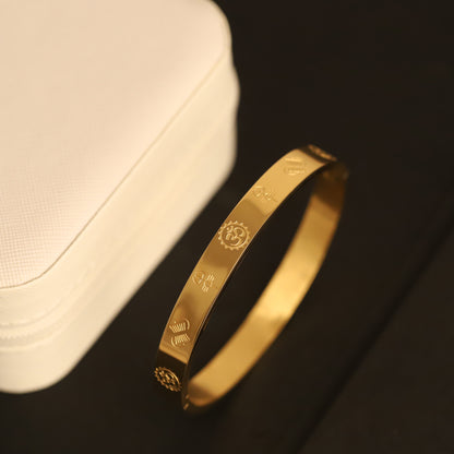 Engraved Symbol Gold Bangle for Men | Unique Pattern Statement Bracelet