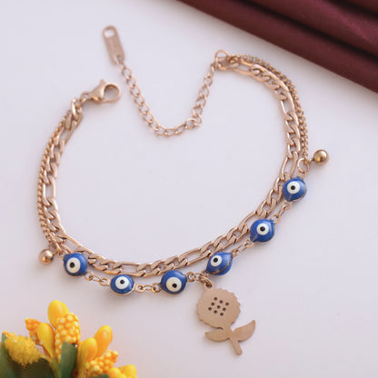 18K Rose Gold Plated Chain Bracelet | Anti-Tarnish Stainless Steel Flower Charms