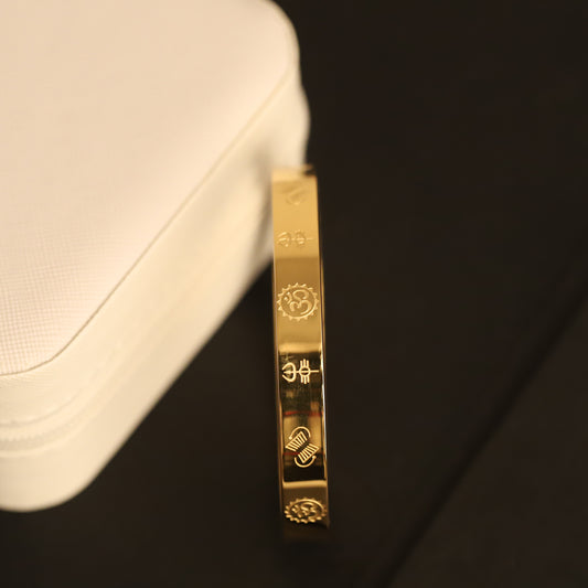 Engraved Symbol Gold Bangle for Men | Unique Pattern Statement Bracelet