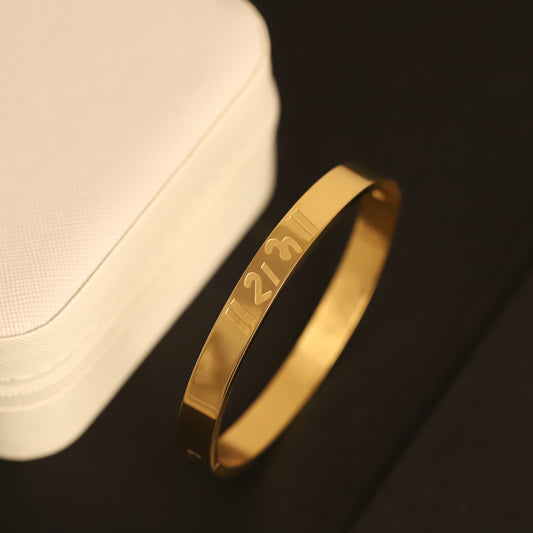 Engraved Ram Name Gold Bangle for Men | Simple Religious Bracelet