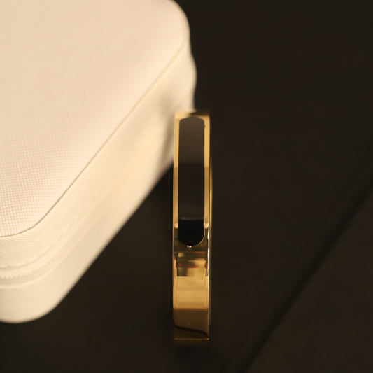 Gold-Tone Bangle with Black Enamel Inlay - Modern, Minimalist Bracelet.